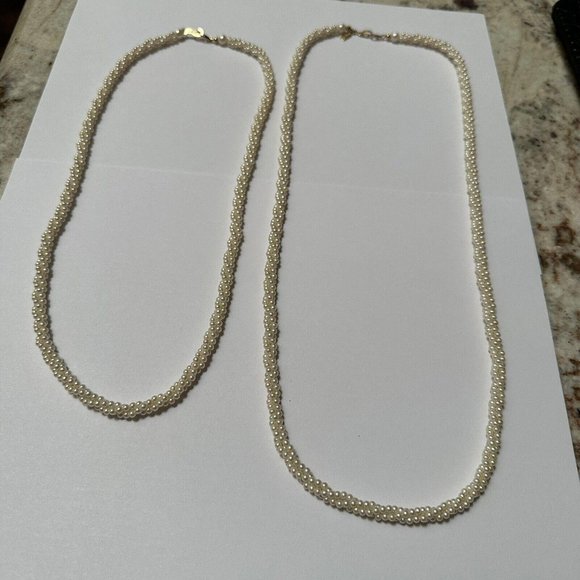 Lot Of 2 Marvella Faux Seed Pearl Bead Beaded Gold Tone Necklace 1 Signed - Picture 1 of 10